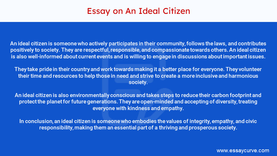 essay on an ideal citizen in 150 words