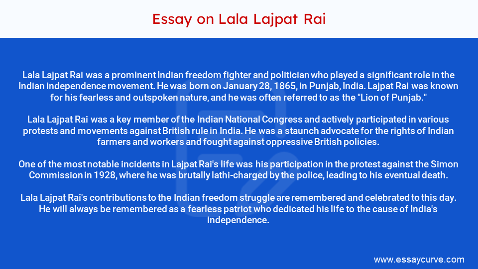 Short Essay on Lala Lajpat Rai