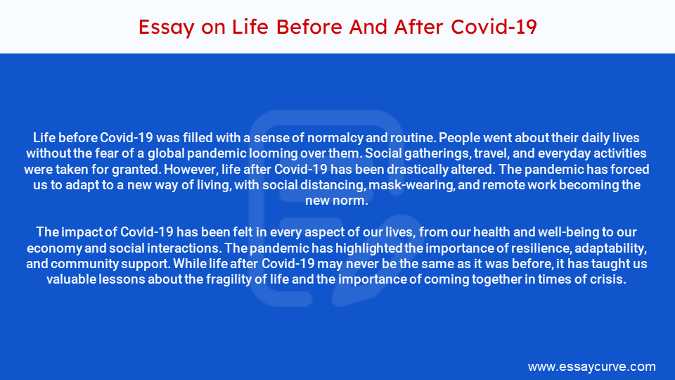 Short Essay on Life Before And After Covid-19