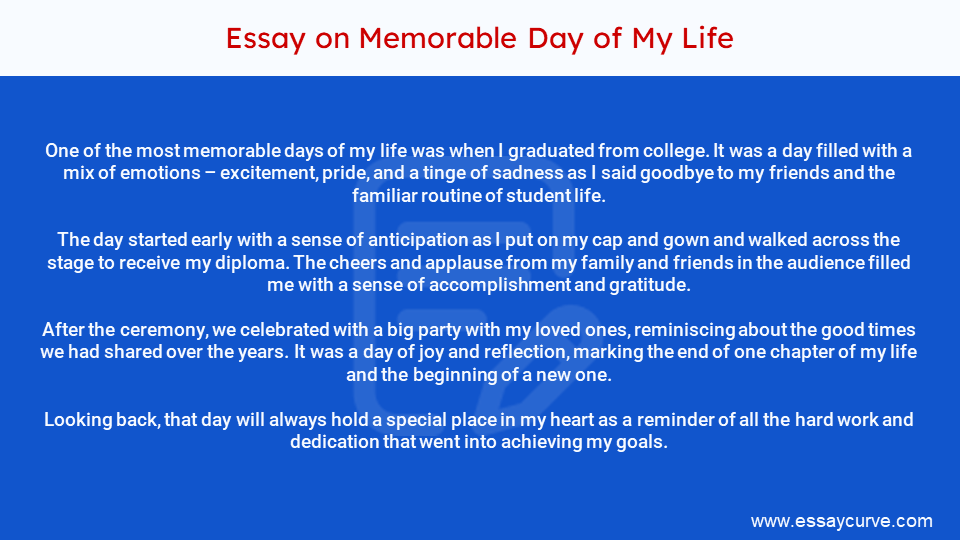 Short Essay on Memorable Day of My Life