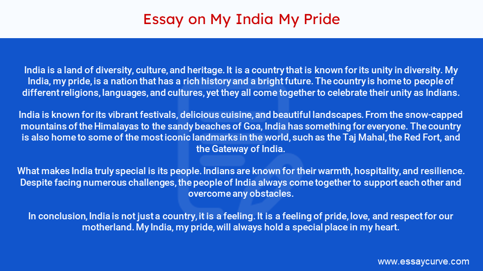 Short Essay on My India My Pride